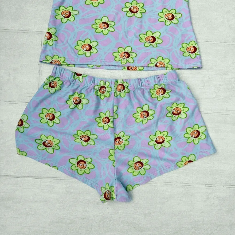 Rick and Morty Matching PJ Set Cami Tank Shorts Adult Swim Purple Green Medium